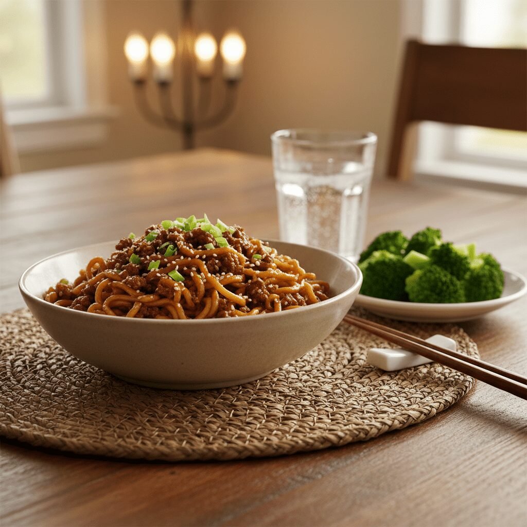 Photorealistic, beautifully styled final serving suggestion: a single, inviting 