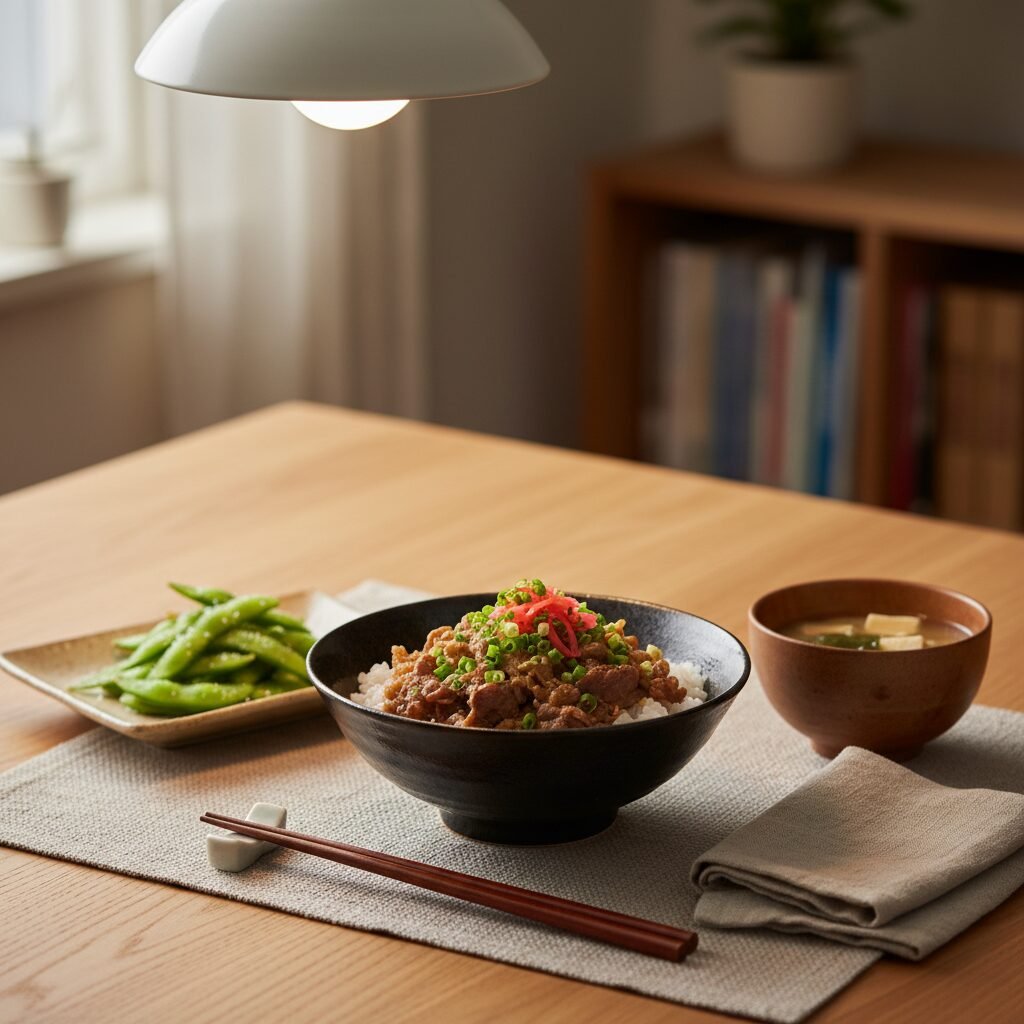 Photorealistic, beautifully styled dinner table setting featuring a single, perf