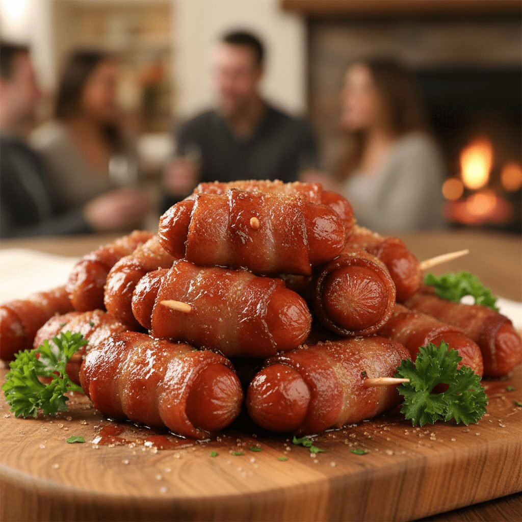 3 Ingredient Bacon Wrapped Smokies (Brown Sugar Glaze)
