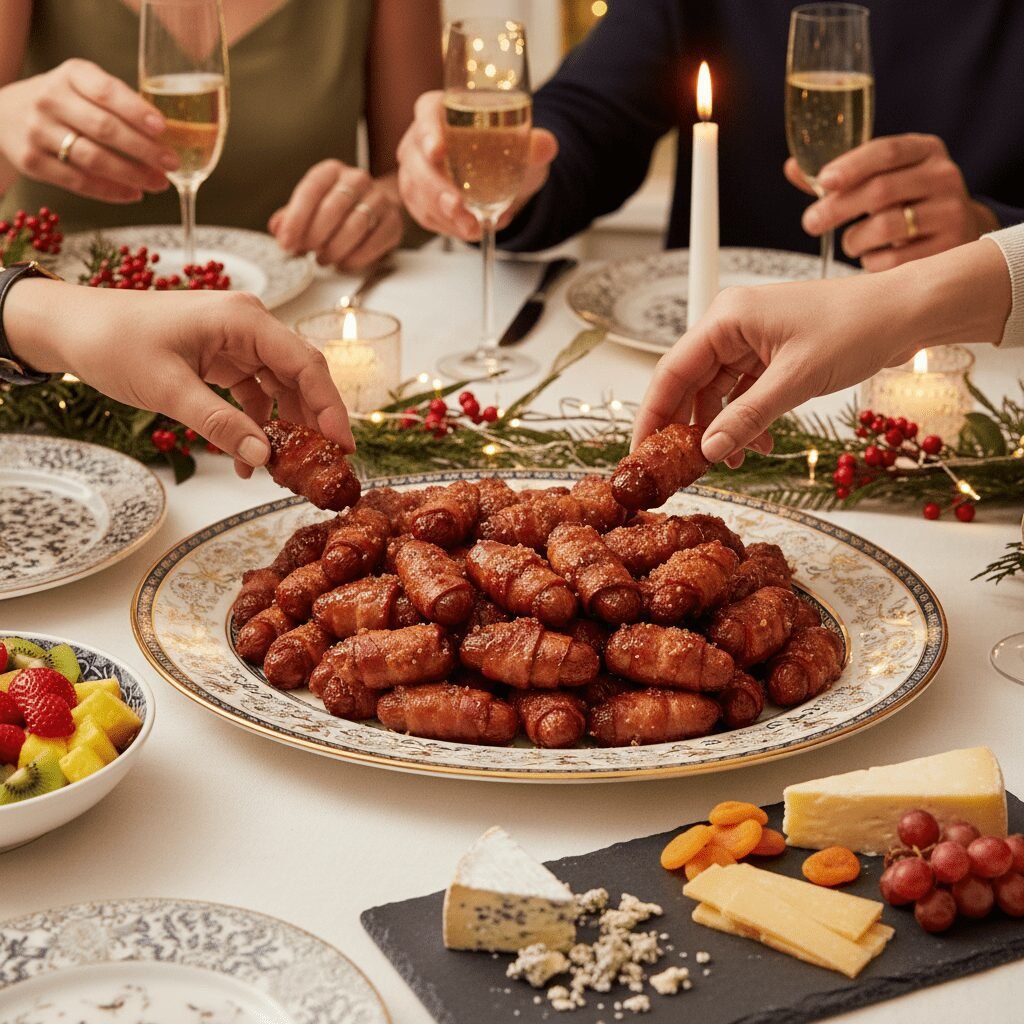 Photorealistic, elegant party scene with a beautifully set table. A decorative p