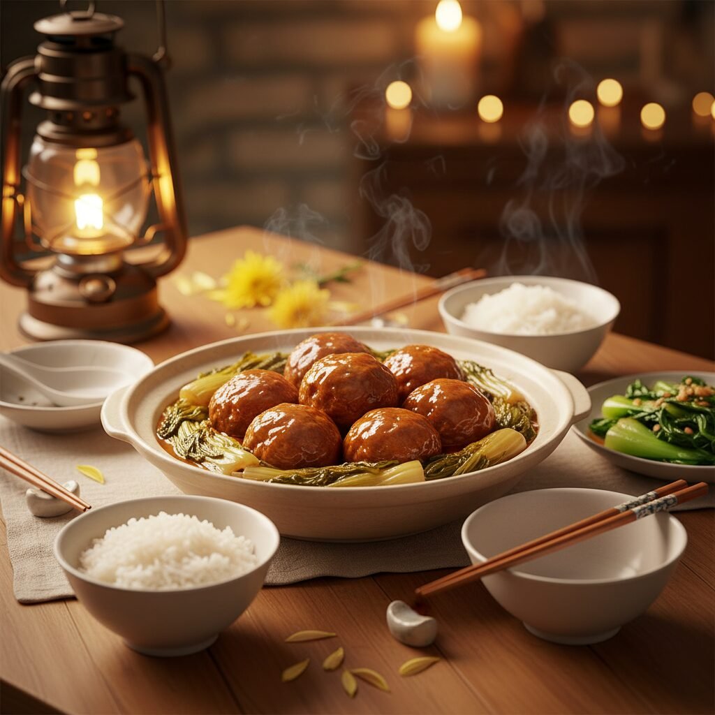 Photorealistic, beautifully styled table setting featuring a large serving bowl 