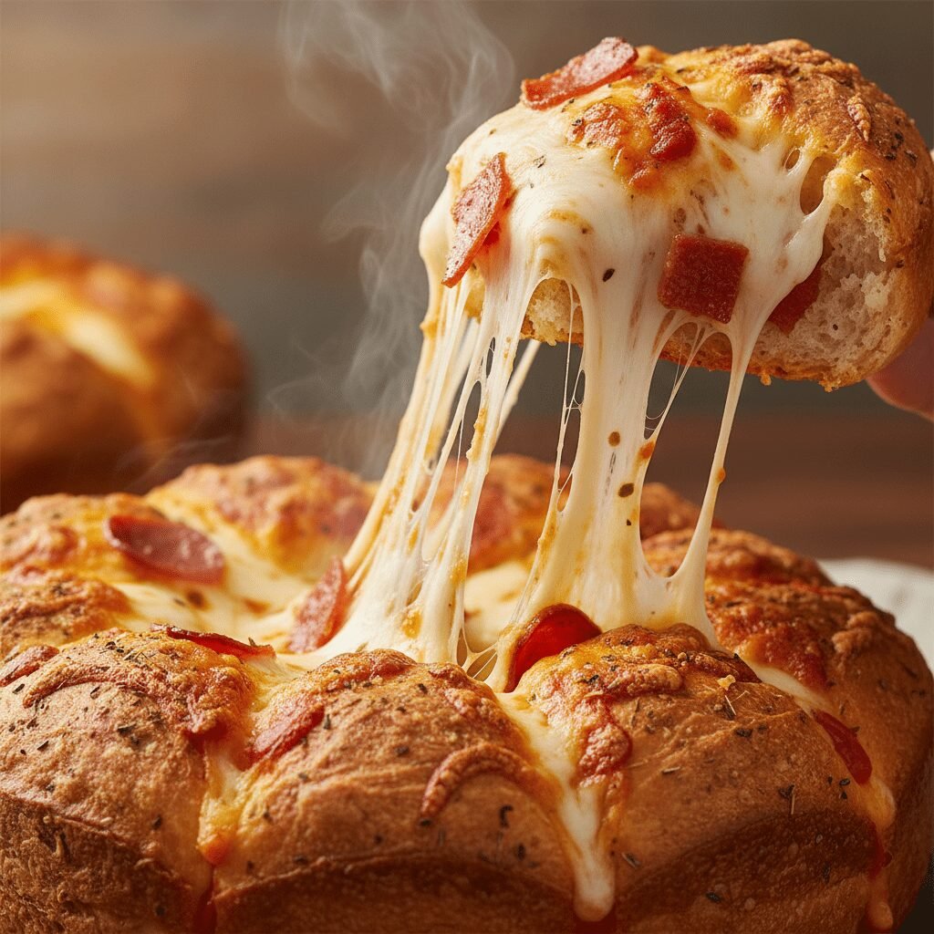 Photorealistic, extreme close-up shot of a single piece of Cheesy Pull Apart Piz