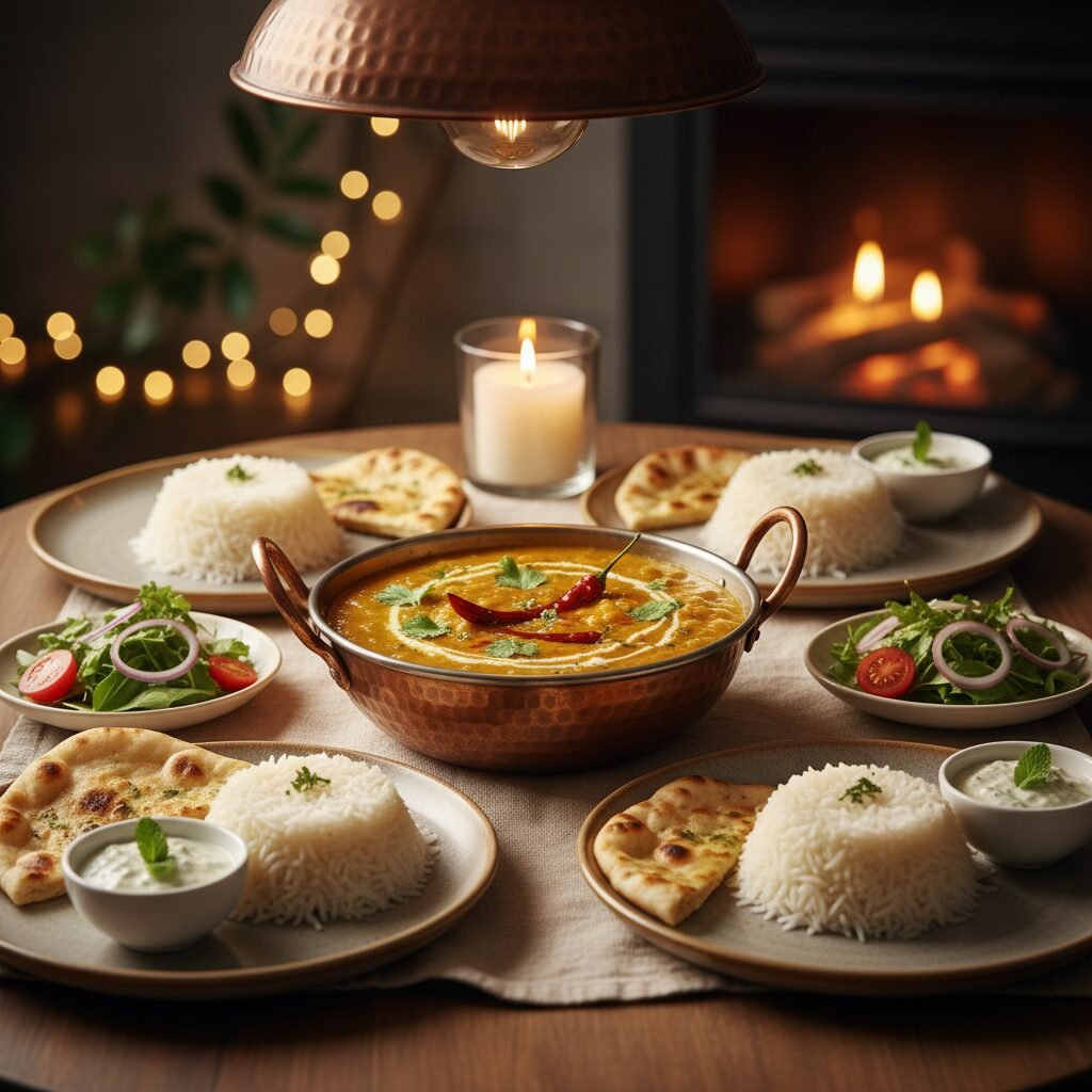 Photorealistic, beautifully styled table setting featuring a large serving bowl