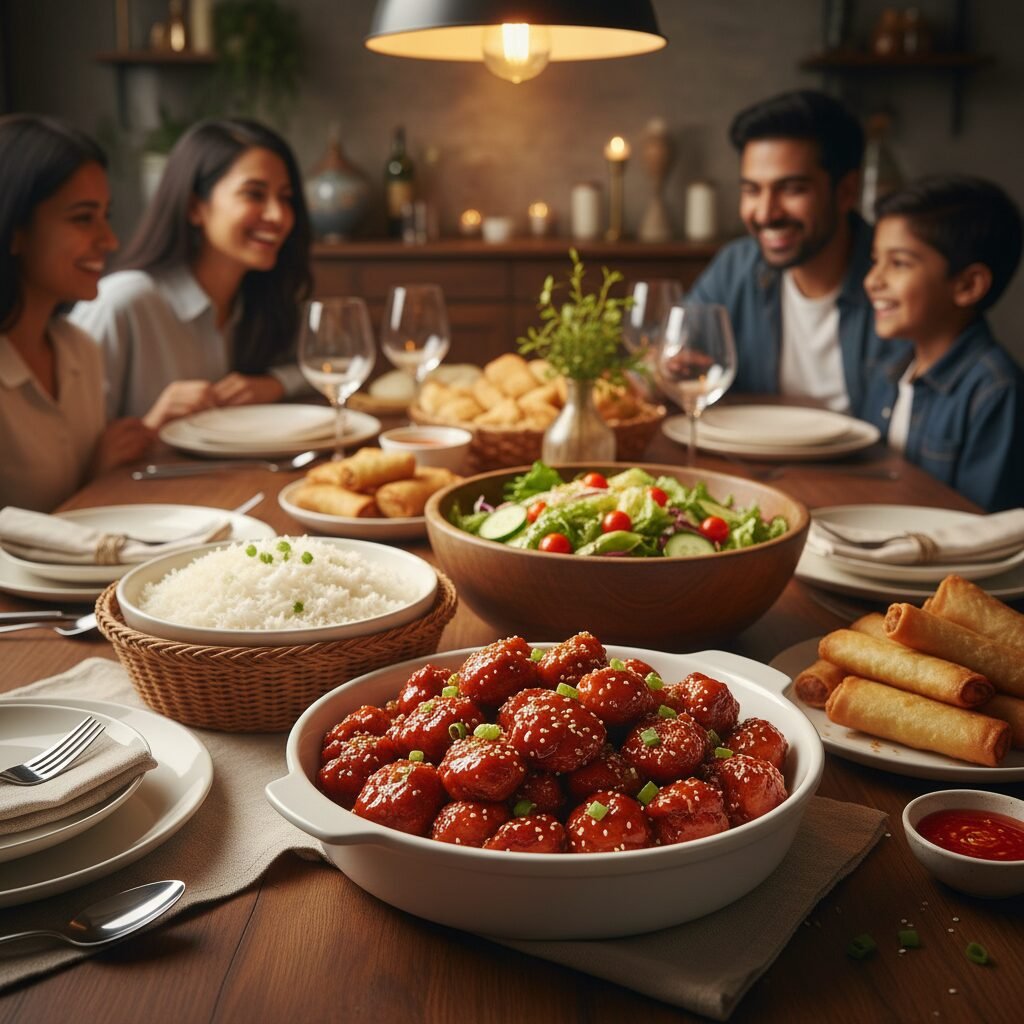 Photorealistic, beautifully styled dinner table setting featuring the Sticky Spi