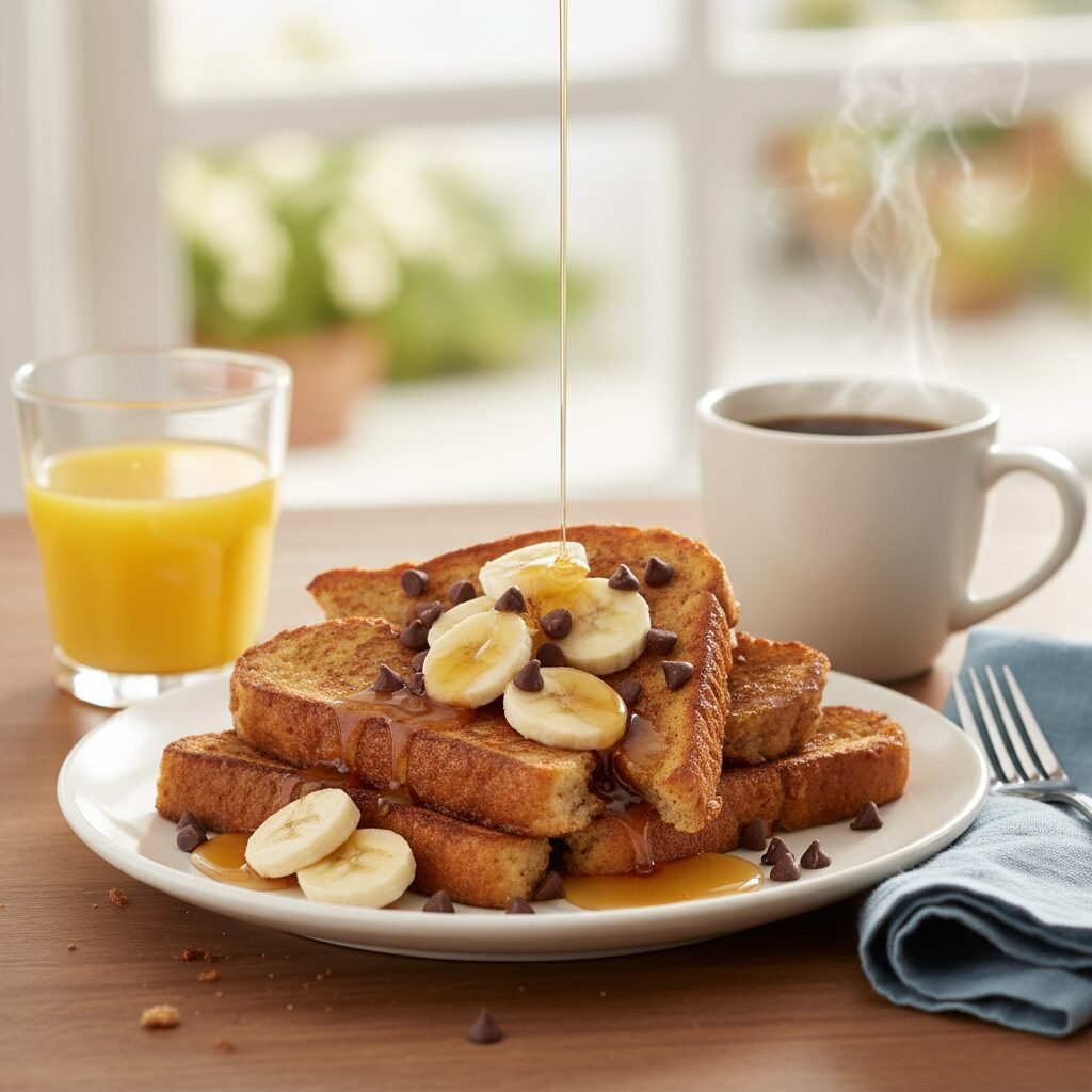 Photorealistic image of a beautifully set breakfast table featuring a plate of F