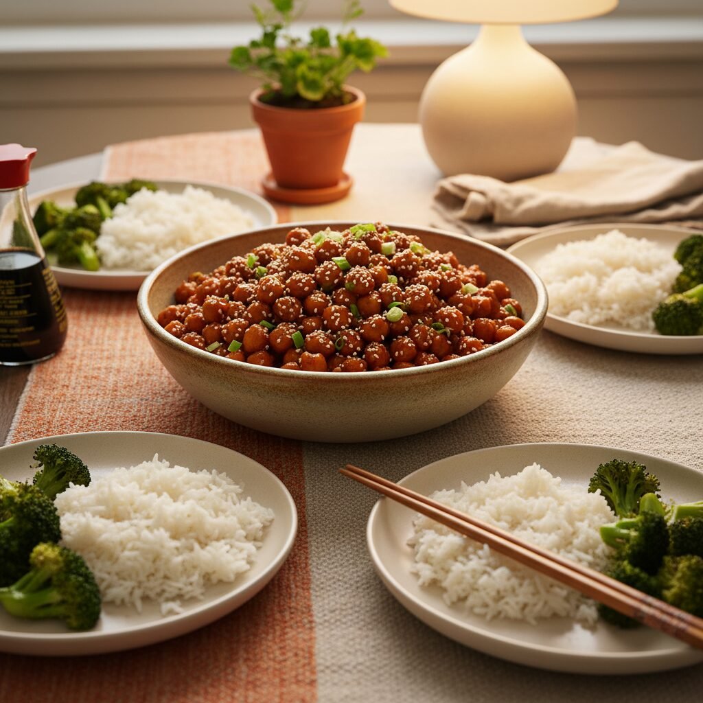 Photorealistic, beautifully styled dinner table setting featuring a serving bowl