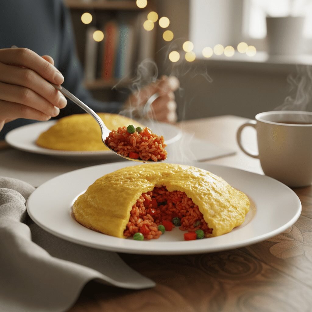 Photorealistic lifestyle shot of the final dish served on a white plate with a s