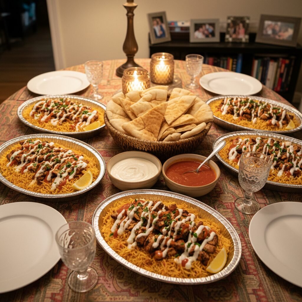 Photorealistic, beautifully styled dinner table setting with multiple individual