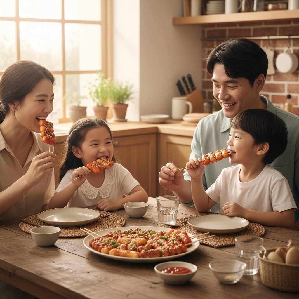 Photorealistic, lifestyle shot of a family (mom, dad, and two young children) ha