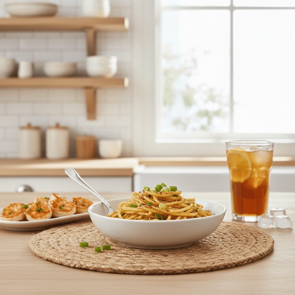 Photorealistic, beautifully styled final serving suggestion: a single bowl of bu