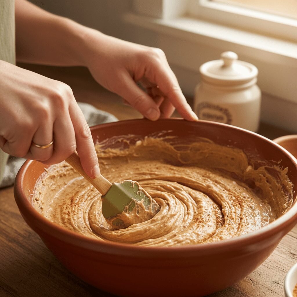 Photorealistic, close-up shot of hands (a mom's hands, perhaps with a simple rin