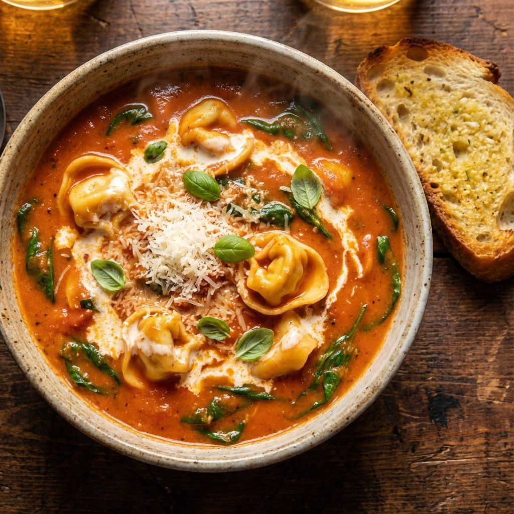 15 Minute Creamy Tortellini Tomato Soup (One Pot Wonder)