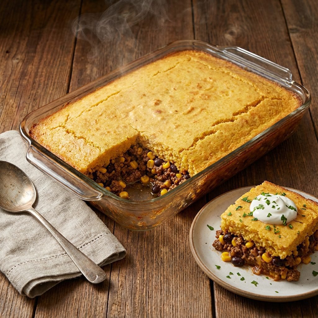 Cowboy Cornbread Casserole: A Hearty Beef Bake That Feeds an Army