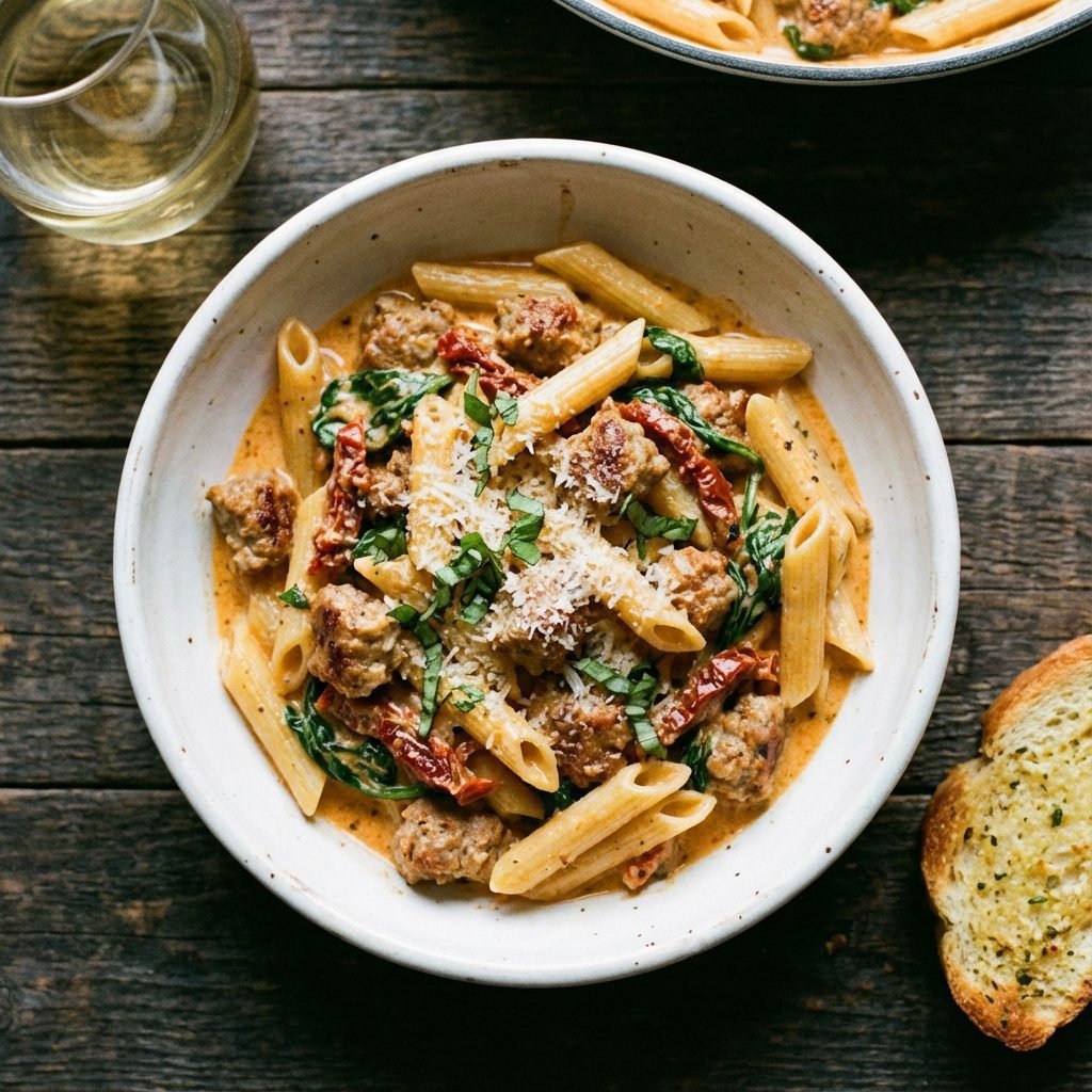 Creamy Tuscan Sausage Pasta: Restaurant Quality Dinner on a Budget