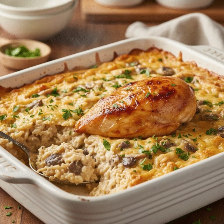 Dump and Bake: The Creamiest One Pot Chicken and Rice Ever