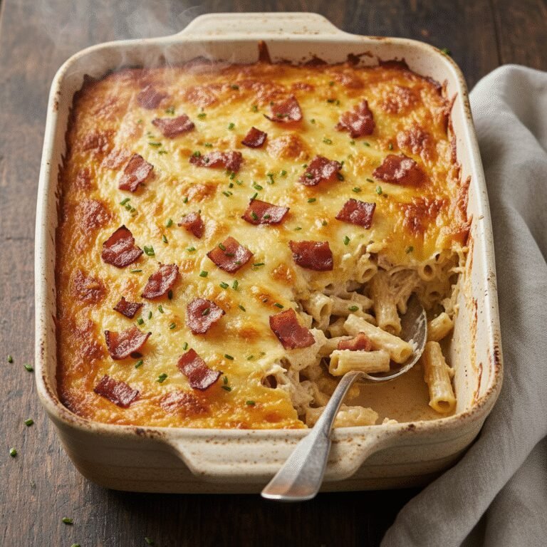 Dump & Bake Chicken Bacon Ranch Pasta Casserole