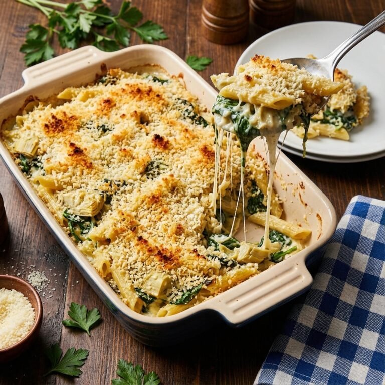 Gooey Spinach And Artichoke Pasta Bake (Crowd Pleaser)