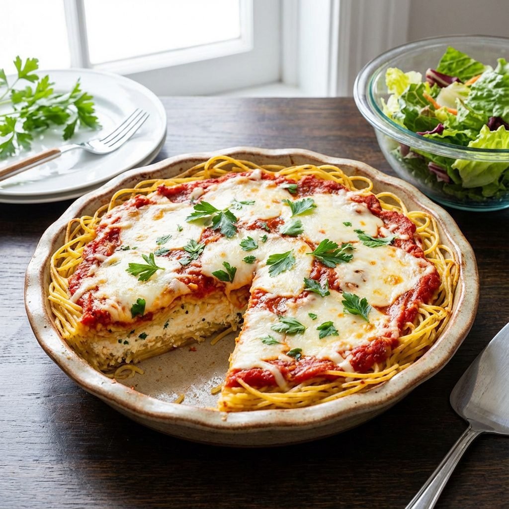 Leftover Pasta Hack: Cheesy Baked Spaghetti Pie