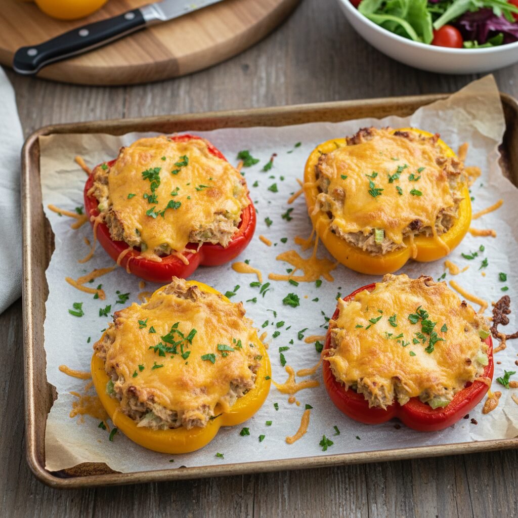 Low Carb Gold: Cheesy Tuna Melt Stuffed Peppers