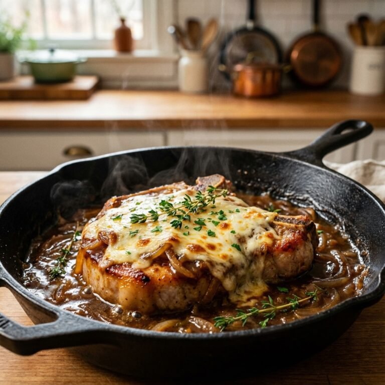 One Pan Smothered French Onion Pork Chops