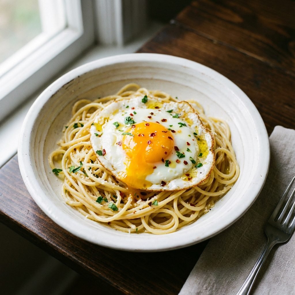 Poor Man's Pasta: Spaghetti With Fried Eggs And Garlic